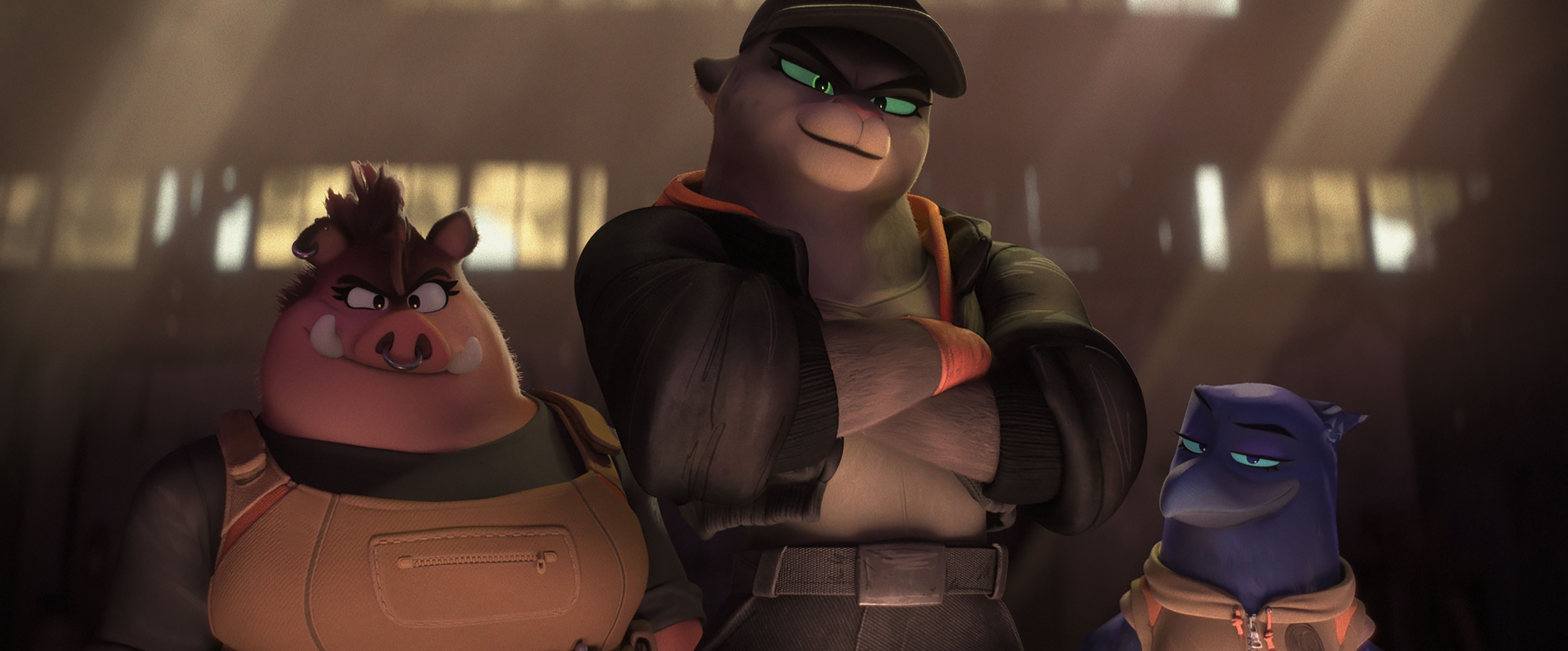 three characters from The Bad Guys 2 movie stand menacingly looking at the camera