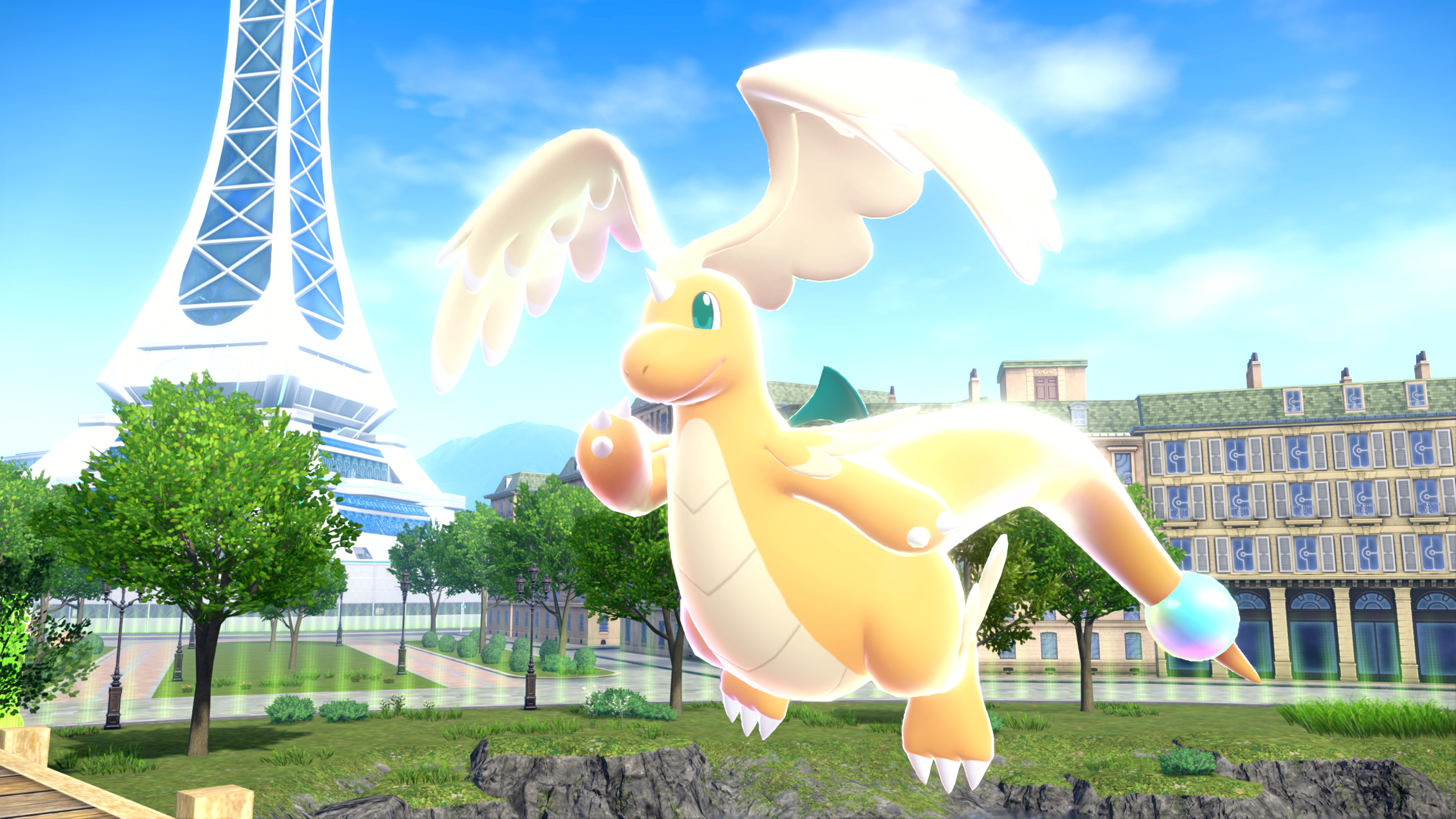 Pokemon Legends: Z-A’s mega dragonite evolution, which turns the monster into a cute creature with giant wings on its head.