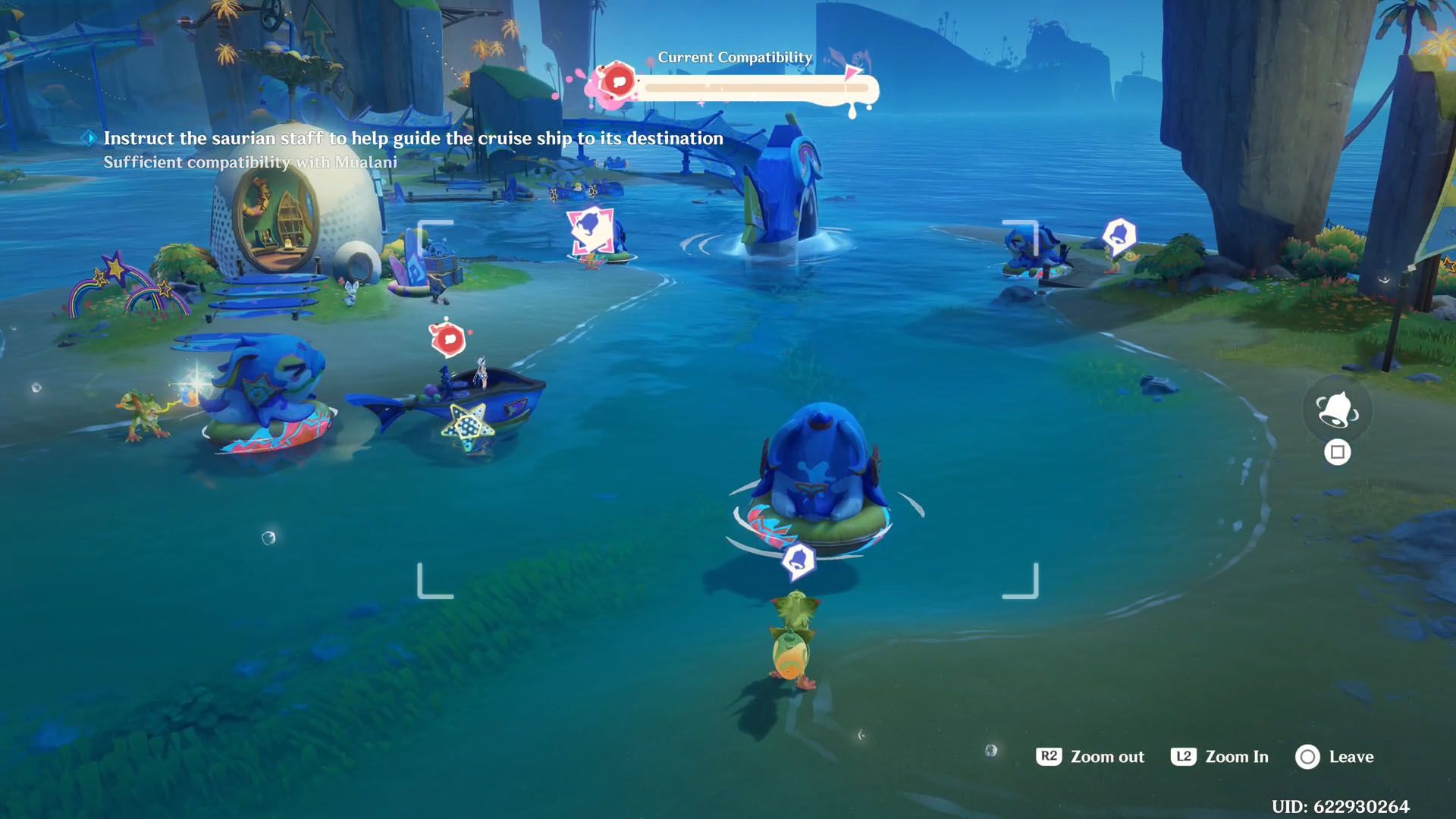 Uma captura de tela de impacto de Genshin mostra a disposição de todas as estruturas necessárias para concluir a missão de cruzeiro de Twilight.