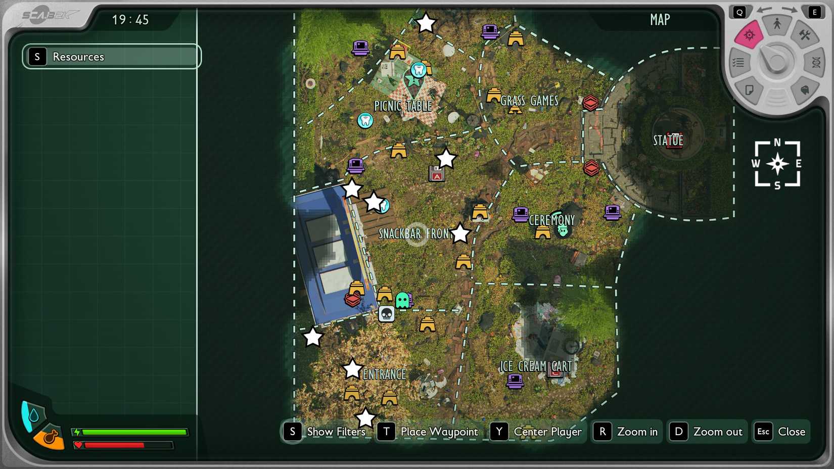 A map showing brittle quartzite locations in Grounded 2
