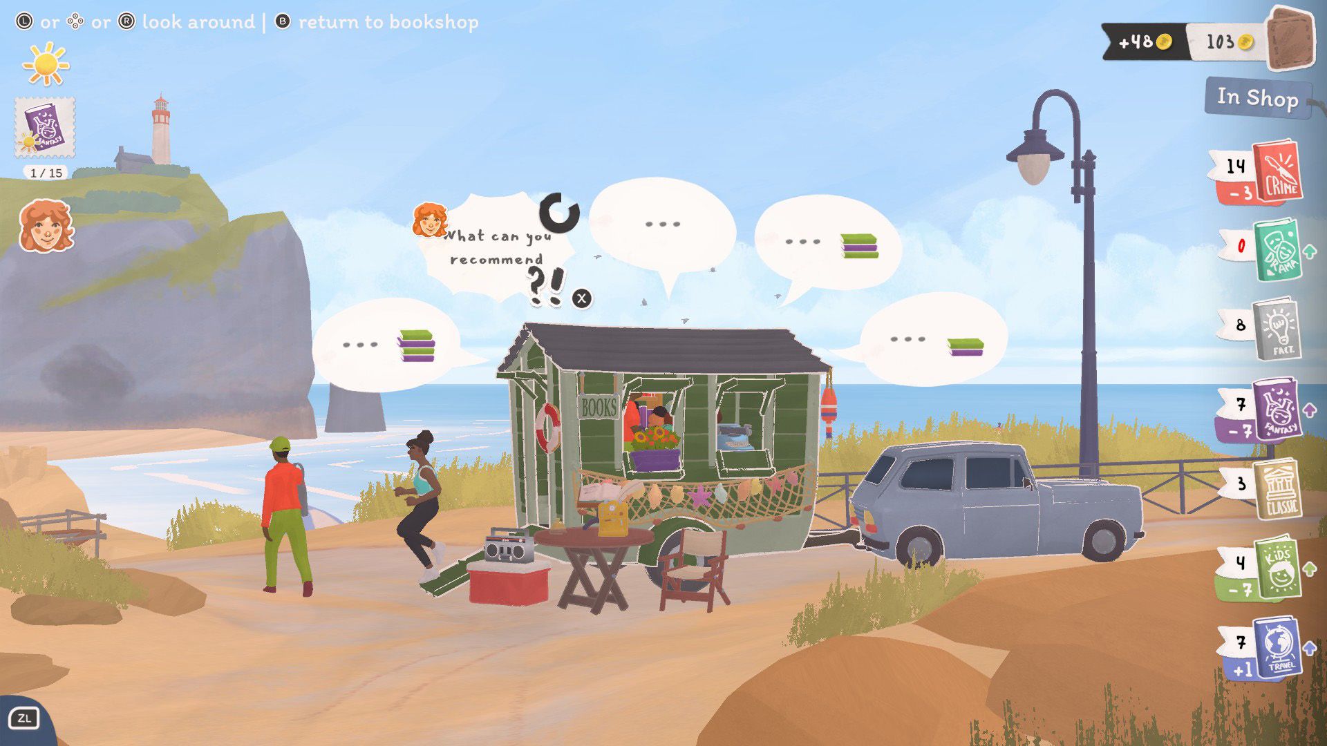 टिनी बुकशॉप में समुद्र तट पर दुकान स्थापित करना।