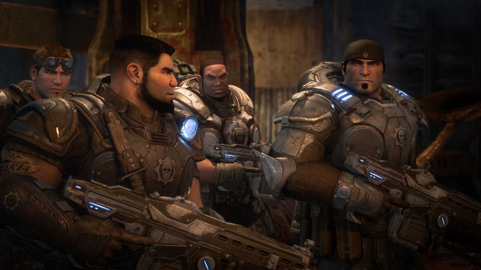 Marcus Fenix and the rest of Delta Squad in Gears of War: Reloaded.