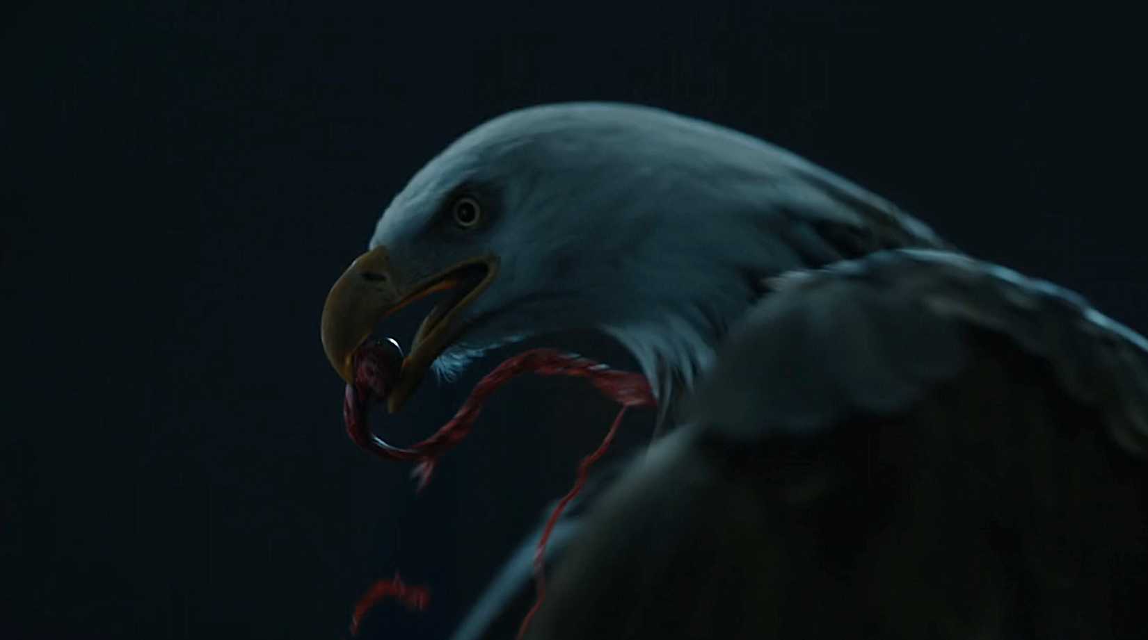Eagly the bald eagle tears out a man's eye in Peacemaker season 2 episode 2