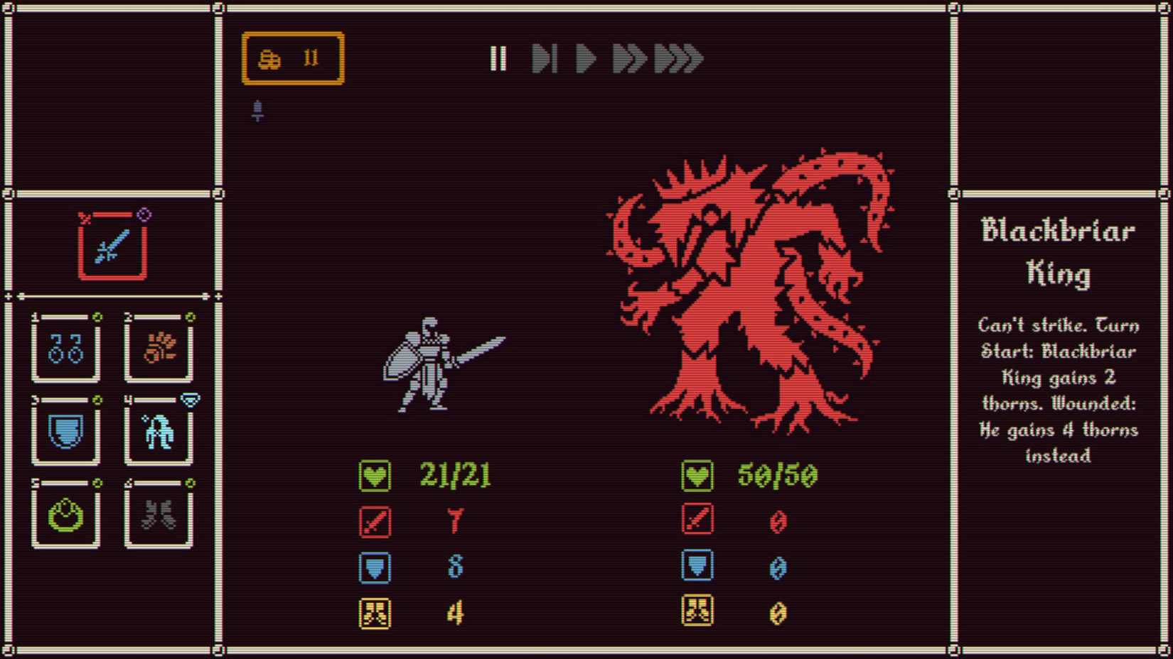 A He is Coming screenshot showing a boss fight where you can see 2-D old-school models of a knight and a bird-like monster.