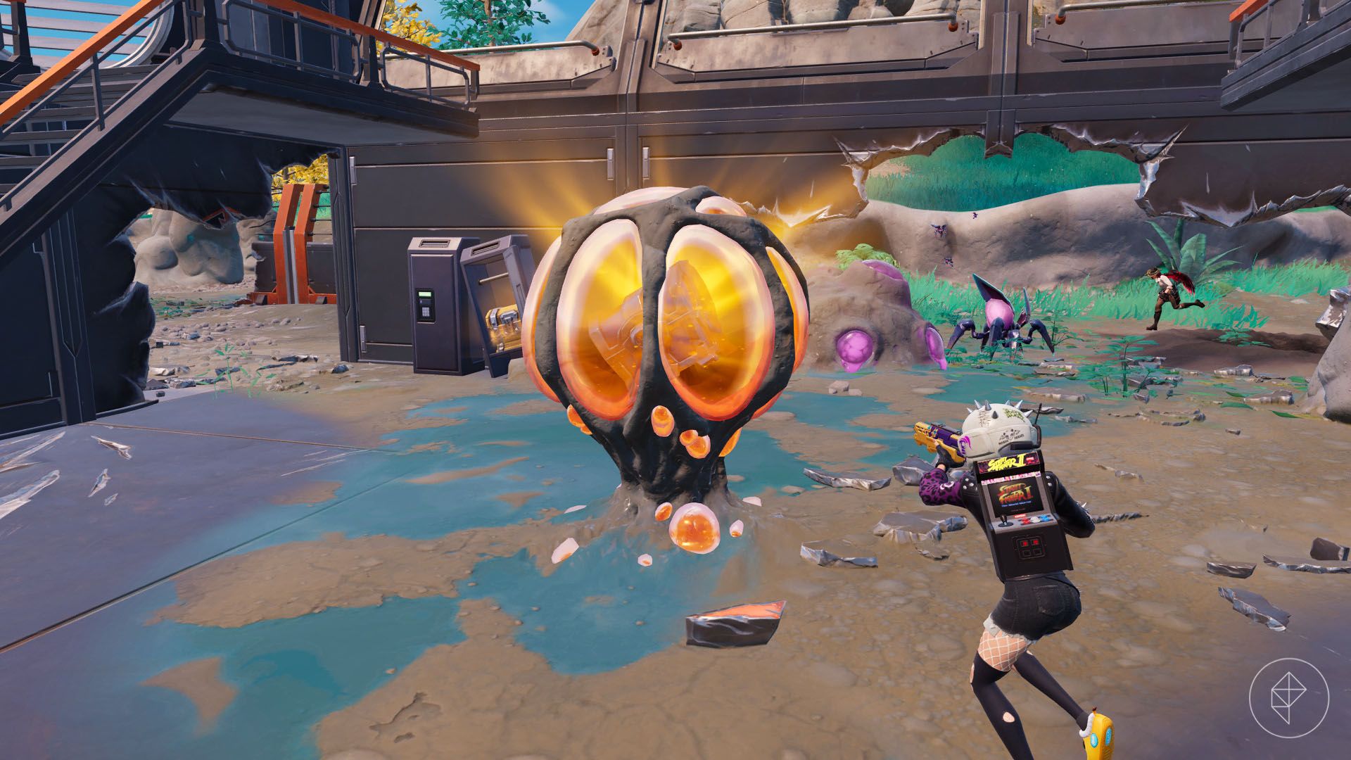 A Fortnite character walking up to a Hive Stash in Chapter 6 Season 4.