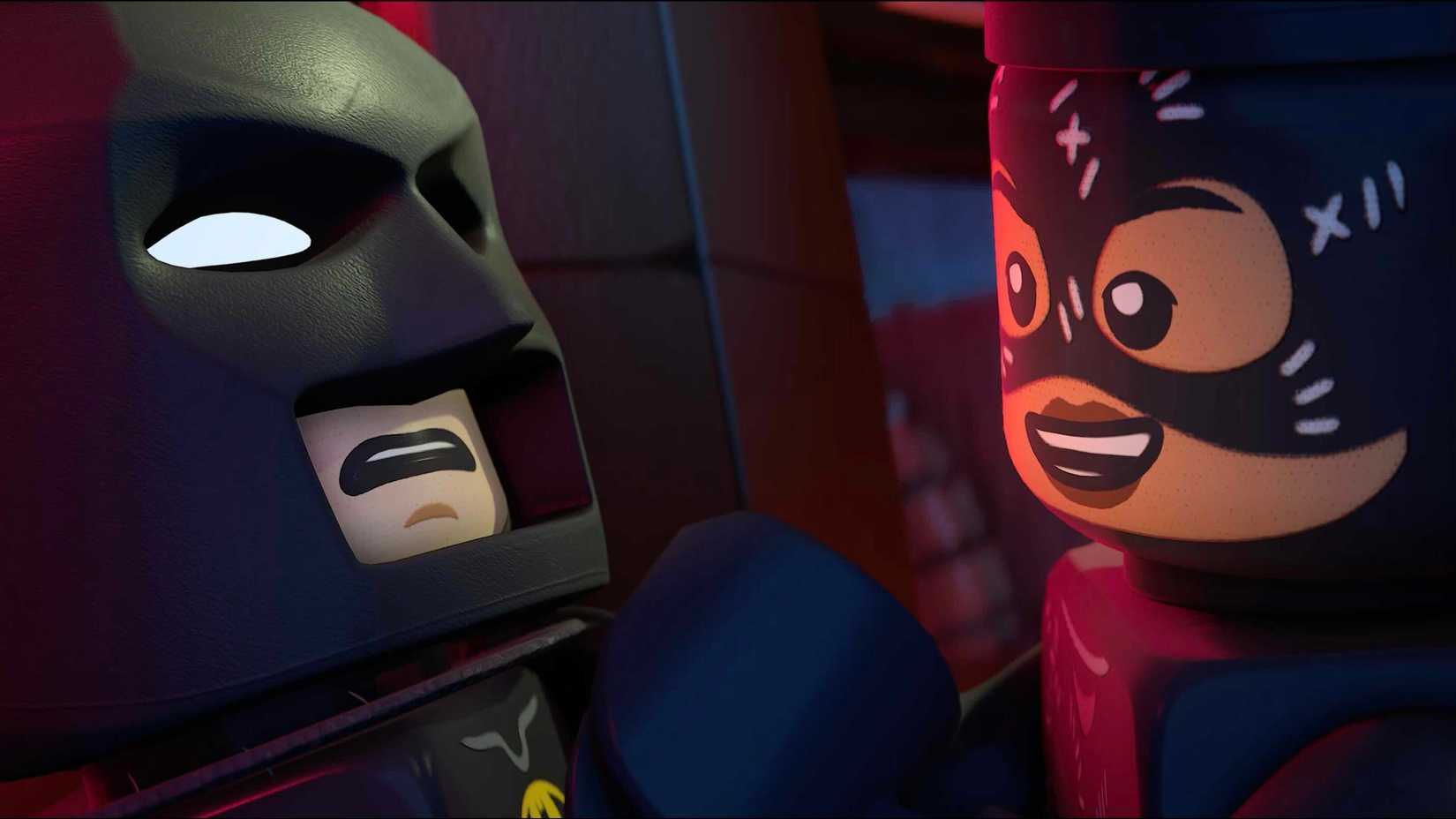 Lego Batman is staring at Lego Catwoman