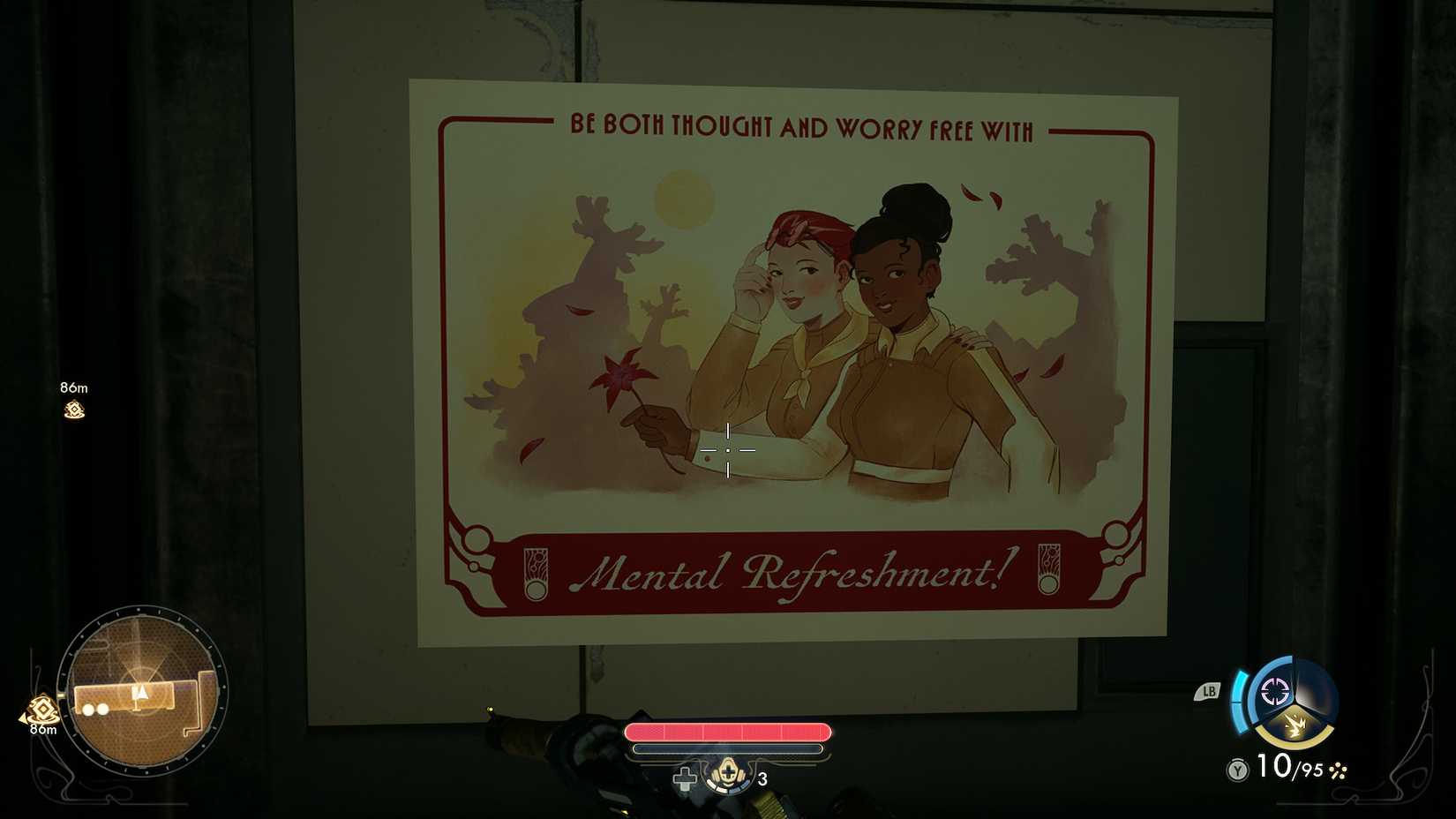 A propaganda poster advertises "Mental Refreshment," which is effectively a nicer-sounding word for "chemical lobotomy."