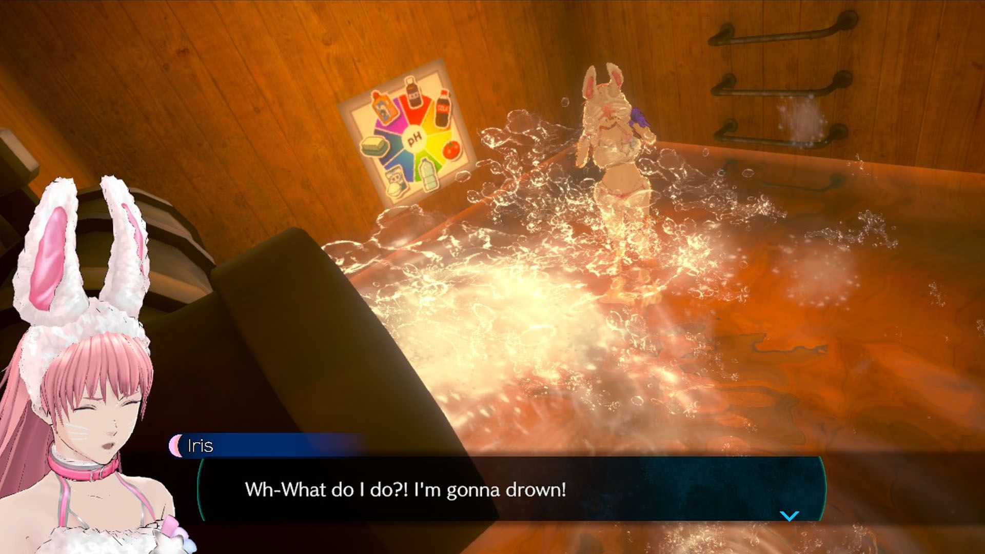 Um sono para dormir para Kaname Dat - de um arquivo de somnium mostrando íris em uma sala cheia de água.