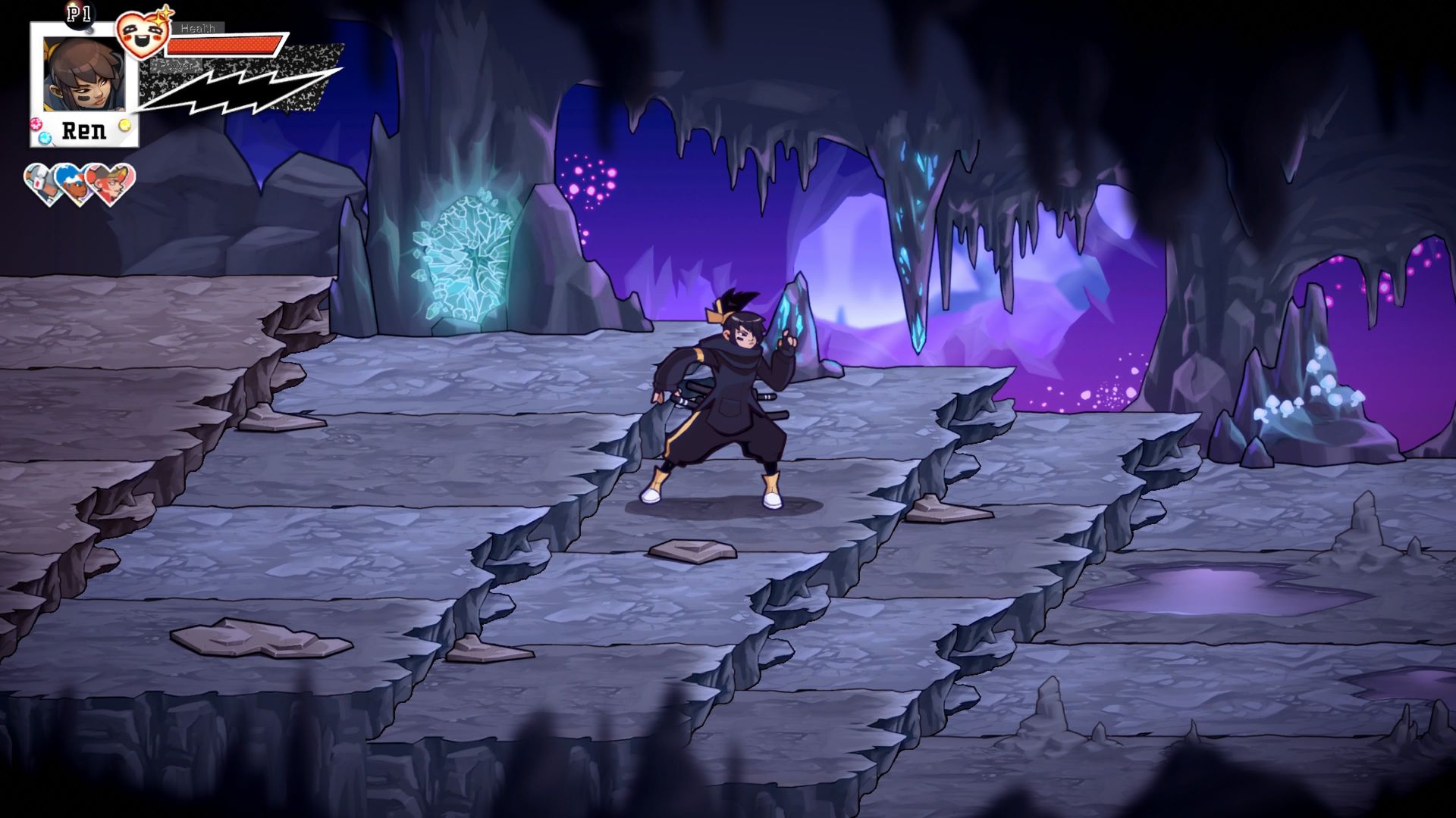 Ren explore a beautiful cave level.