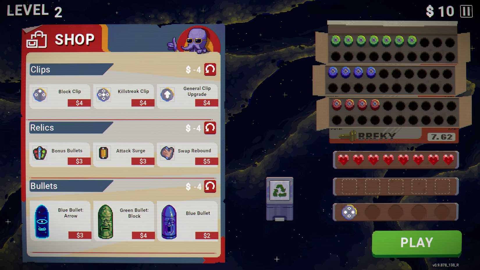 A screenshot of the shop phase screen in Kill the Brickman