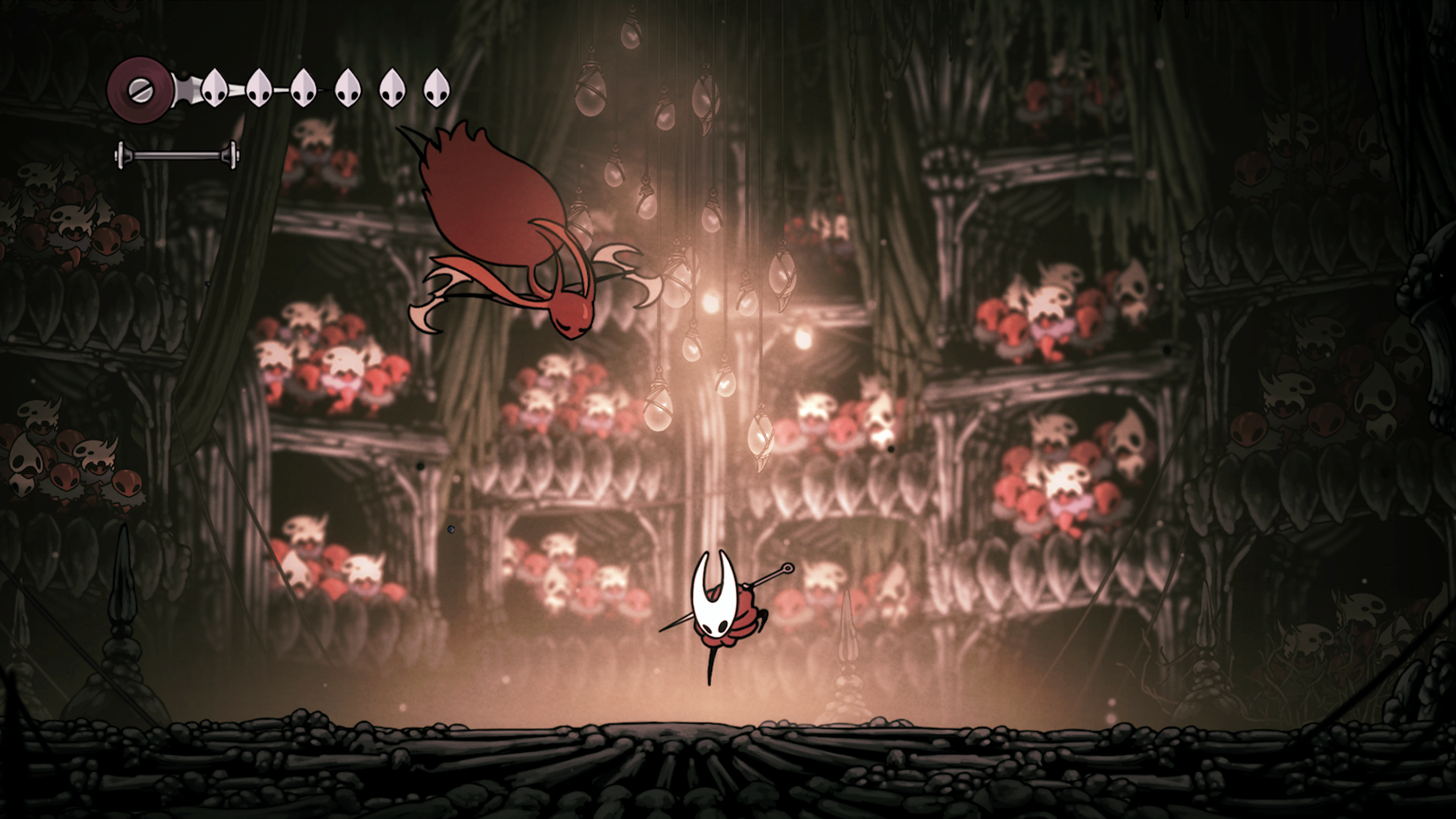 Hornet fights an enemy in an arena in Hollow Knight Silksong
