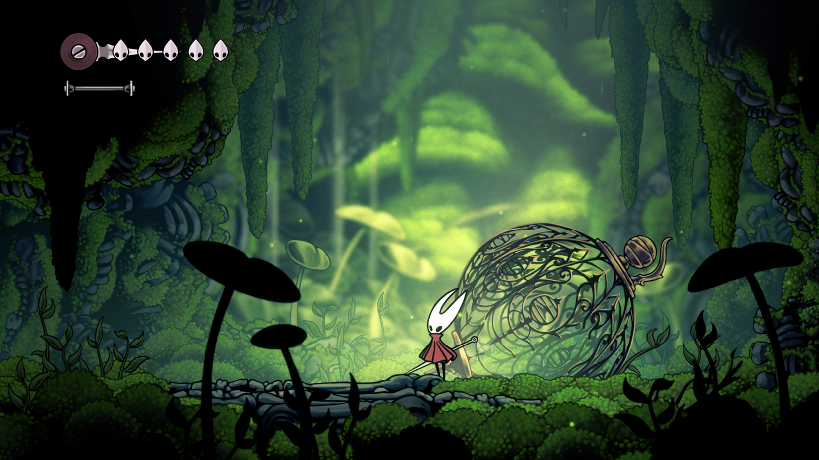 Hornet walks through a forest in key art for Hollow Knight Silksong