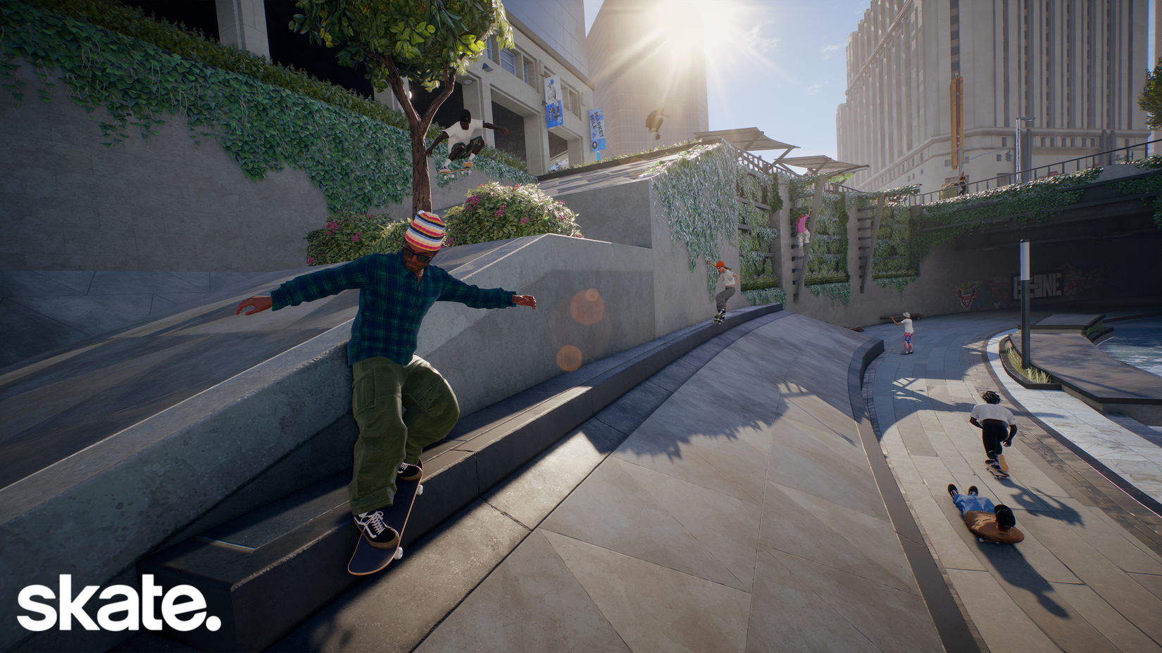 A skater grinds on a rail in Skate.