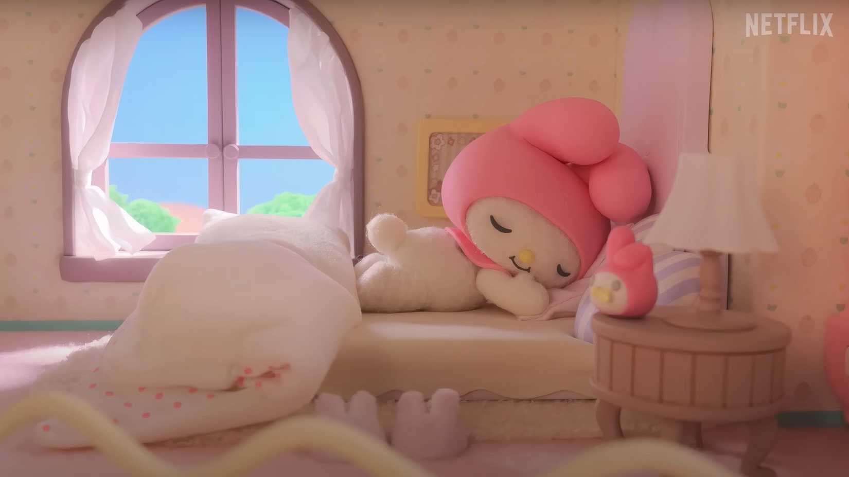My Melody takes a "Small Sleep" after hopping into her bed.