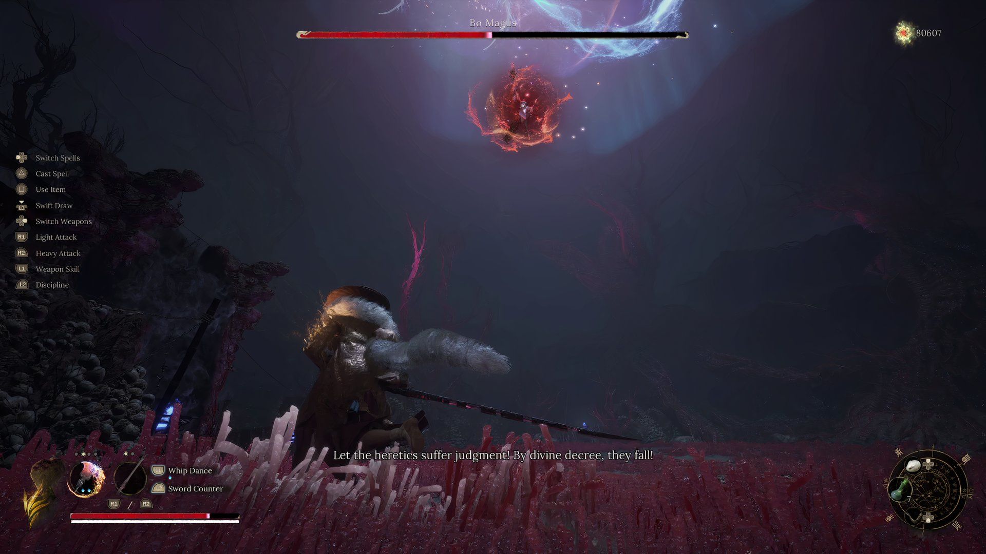 Bo Magus charging up her sword of judgement attack.