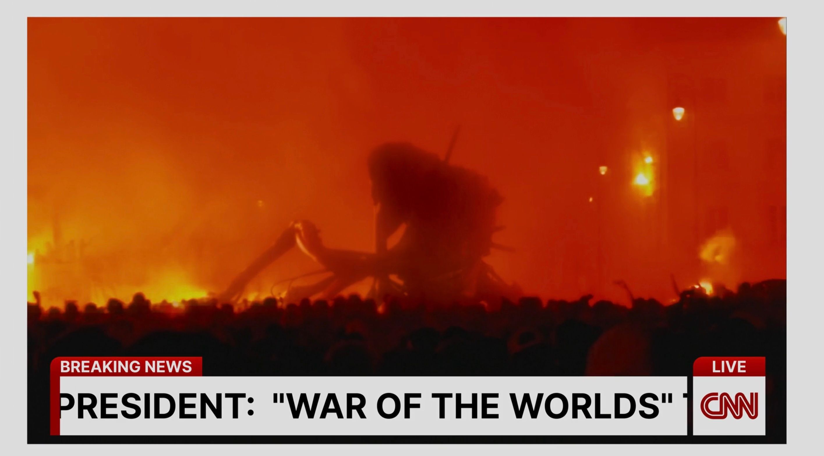 Una transmisión falsa de CNN con el presdiente declarando una guerra de los mundos