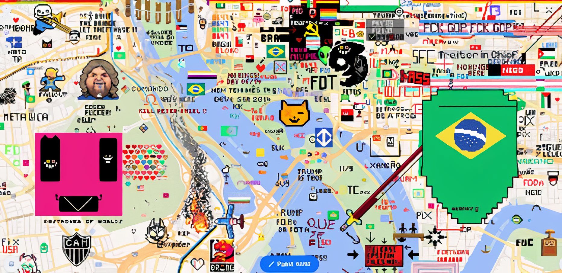 वाशिंगटन डीसी का एक खंड, जैसा कि WPLACE में दर्शाया गया है, सहयोगी पिक्सेल कला नक्शा।