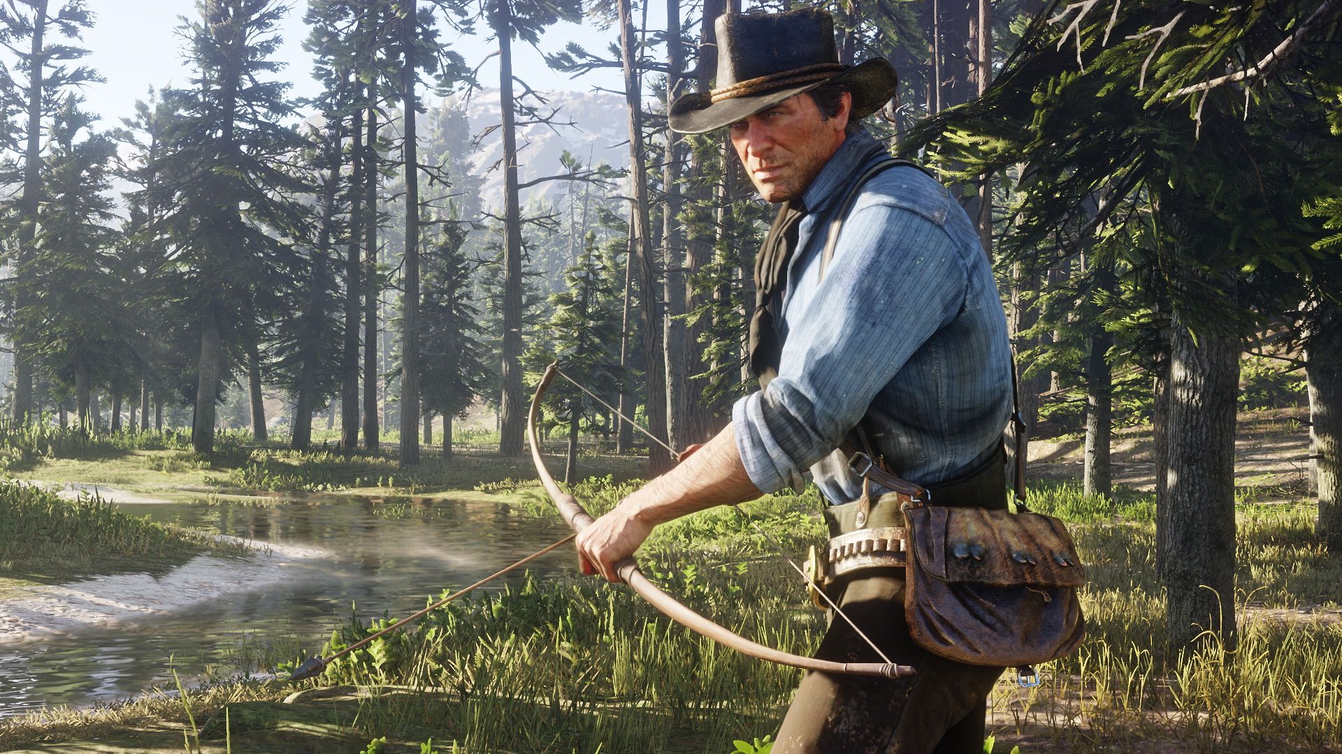Red Dead Redemption 2 - Arthur Morgan nocking an arrow on his bow