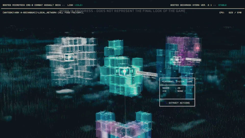 An early version of a hacking minigame in Cyberpunk 2077, shown at E3 in 2018.