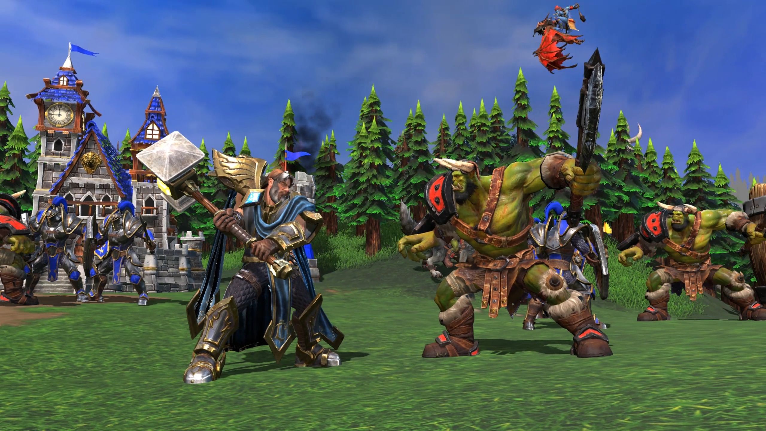An orc and human face off in a screenshot from Warcraft 3 Reforged