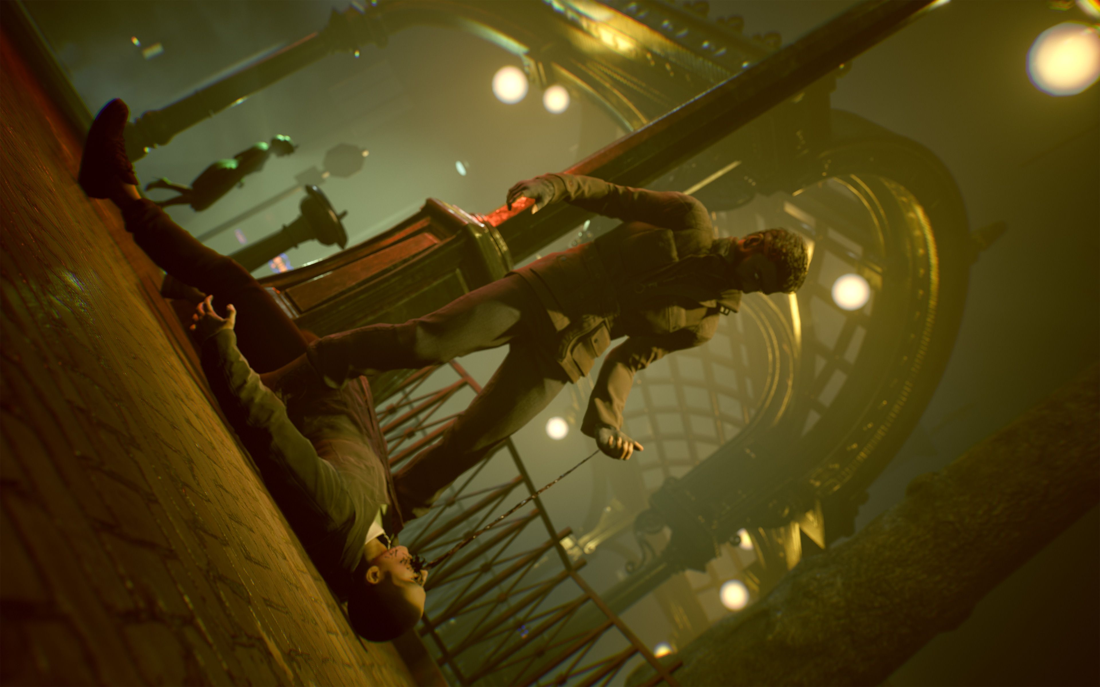 a man standing over a man lying on the ground in Vampire: The Masquerade - Bloodlines 2