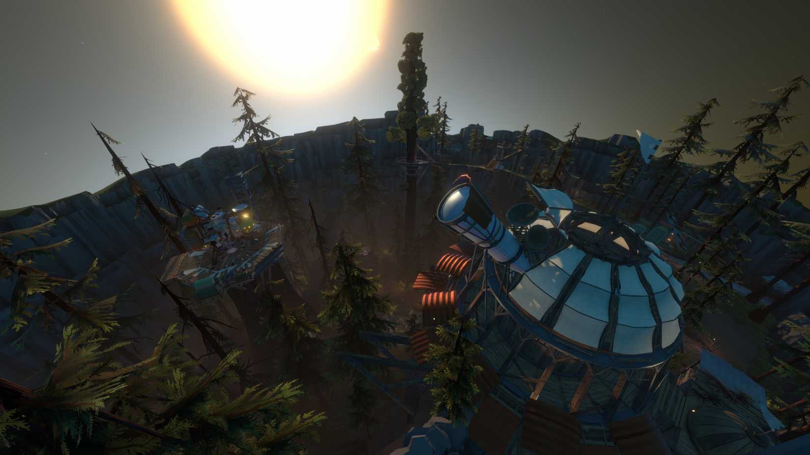 A screenshot from the Outer Wilds. It shows an exploding sun coming to obliterate the forest-like surroundings.