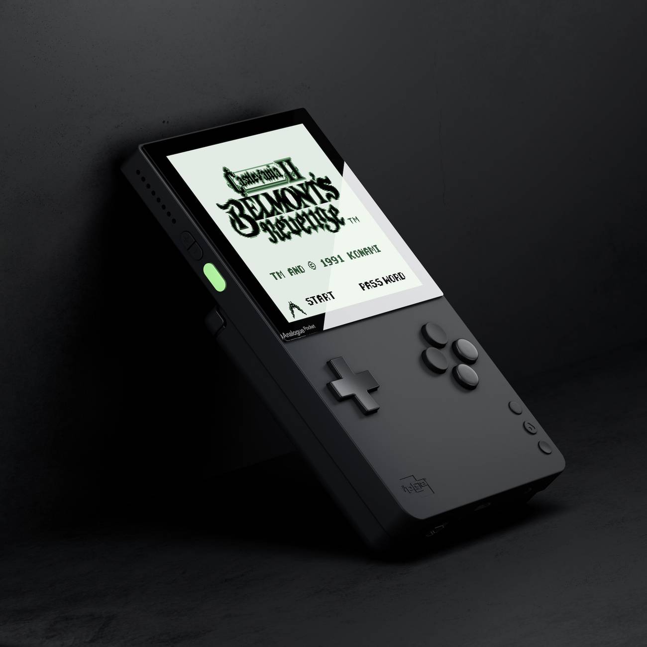 The Analogue Pocket, shown with Castlevania 2 playing on its screen