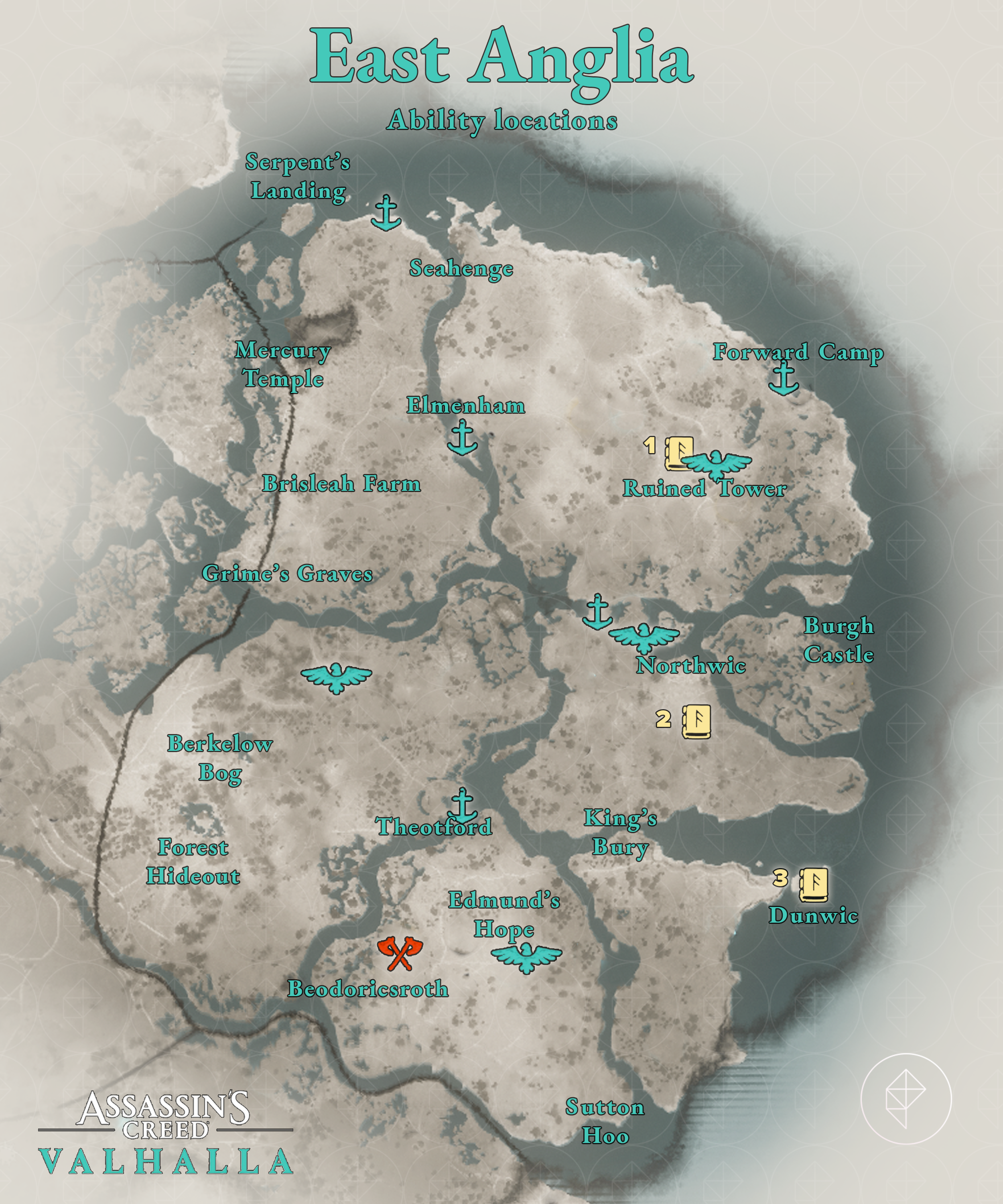 All Assassin’s Creed Valhalla East Anglia Abilities locations map