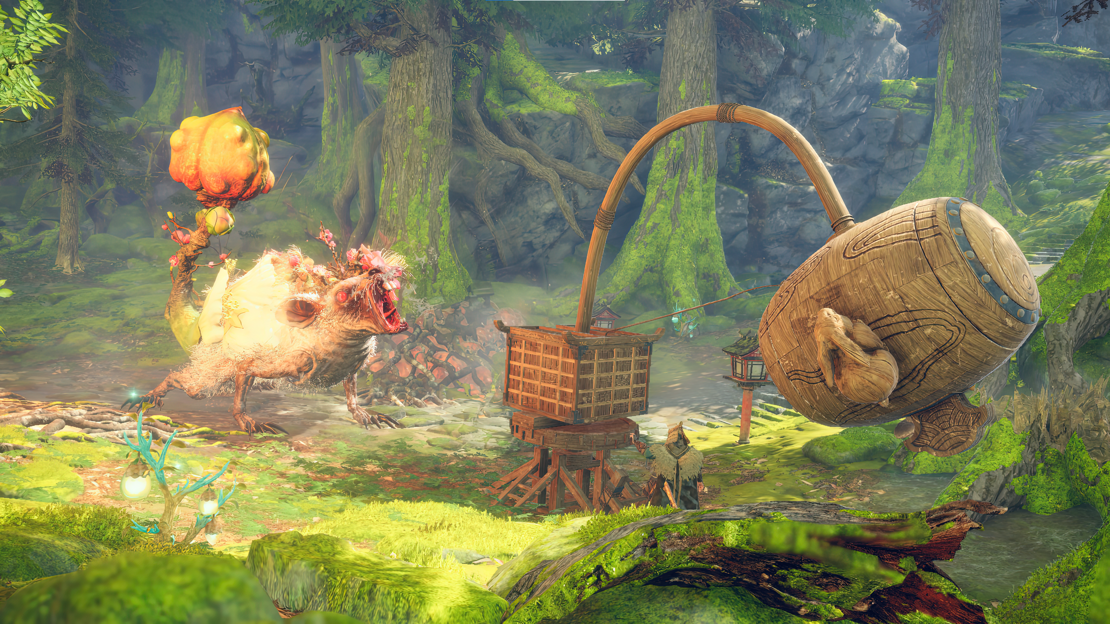 Wild Hearts a giant wooden hammer about to strike a mutated giant squirrel