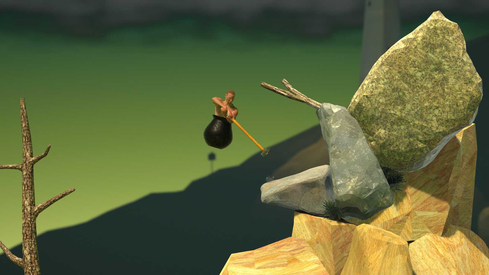 A man in a pot climbs a mountain in Bennett Foddy’s Getting Over It